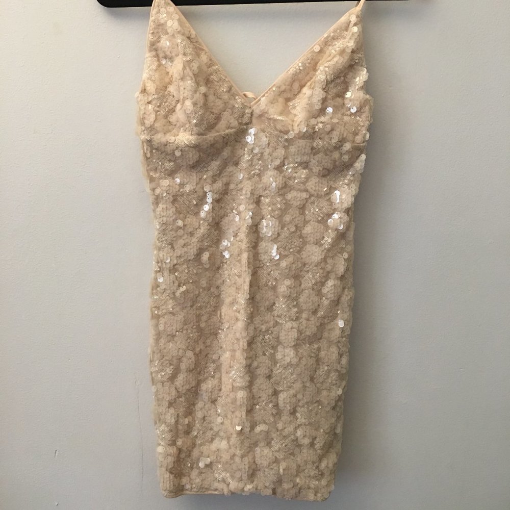 Beautiful Sequin Party Mini Dress Nude